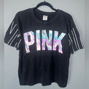 Victoria Secret PINK crop top with pastel tie dye letters